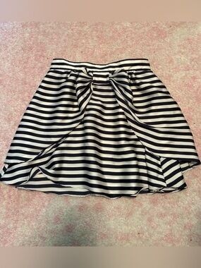 H&M Navy and White Striped Skirt with Front Bow Detail